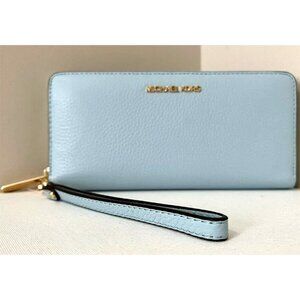 S Michael Kors Continental Wallet Wristlet Vista Blue Leather 35T7GTVE7L $298